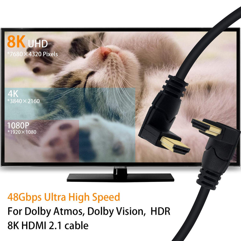 Poyiccot 8K HDMI Cable 2feet, HDMI 2.1 Cable 90 Degree 8K HDMI Cable 48gbps Up Angle HDMI Male to Down Angle Male HDMI 2.1 Cable Support 8K@60Hz 4K@120 7680P for TV/Xbox /PS4 /PS5 8K HDMI 2.1 Cable Up/Down Angle