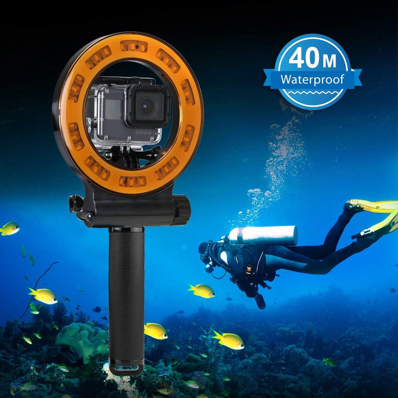 MEIKON LED Underwater Light, Waterproof 40m Diving Fill Light IPX8 Waterproof Flash Ring Light 3 Modes with 30pcs LED for GoPro Hero 6/5/4/3 /3/2/1 SJCAM and Other Action Camera (Rechargeable)