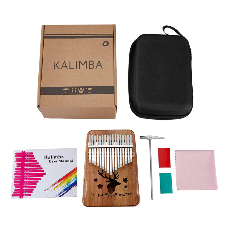 Topnaca Kalimba Thumb Piano 17 Keys, Mbira Finger Piano, Tune Hammer and EVA Piano bag, Acacia wood, Portable Kalimba Christmas Gift for Kids Adult Beginners brown