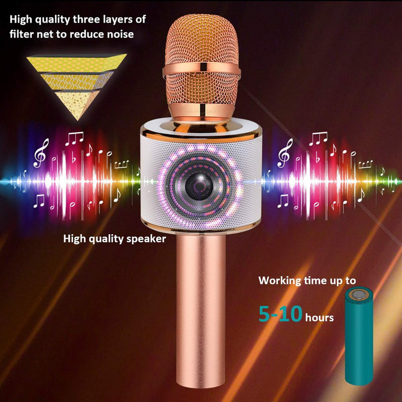 BONAOK Bluetooth Wireless Karaoke Microphone,3-in-1 Portable Handheld Karaoke Mic Speaker Machine Birthday Home Party for Android/iPhone/PC or All Smartphone rose gold