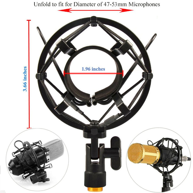 [AUSTRALIA] - Etubby 47-53mm AT2020 Microphone Shock Mount with Double Mesh Pop Filter & Screw Adapter, Adjustable Anti Vibration High Isolation Metal Mic Mount Holder Clip for Diameter of 47-53mm Microphone 47-53mm / L 