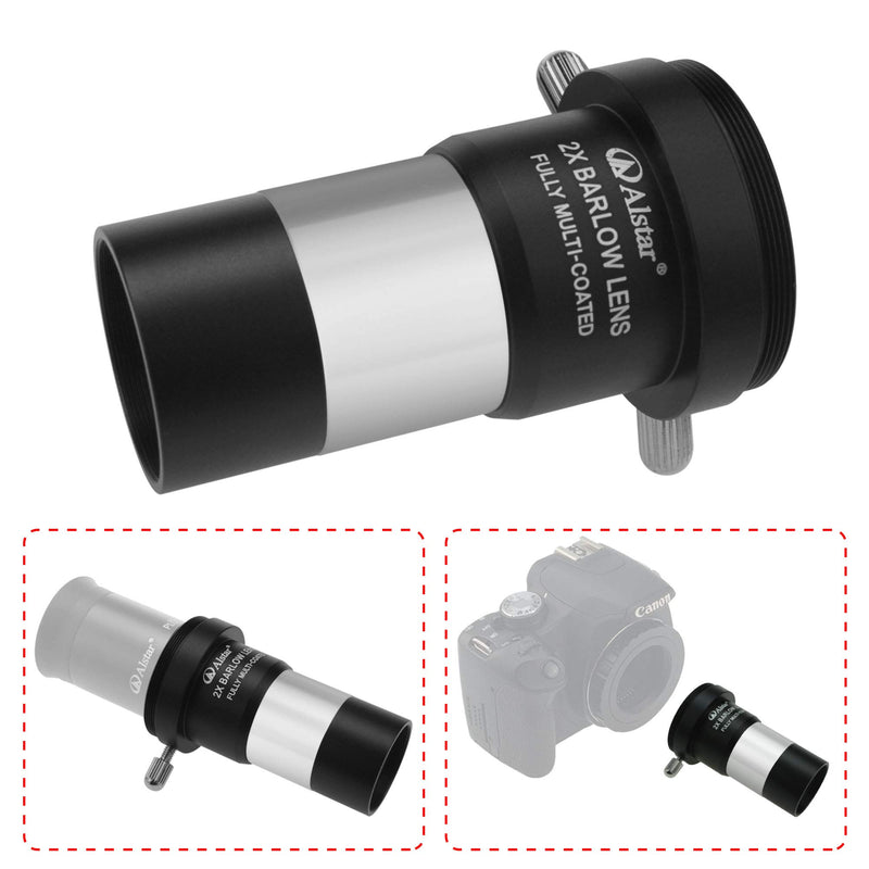 Alstar 1.25" 2X Barlow Lens MultiCoated Metal with M42x0.75 Thread Camera Interface for Telescopes