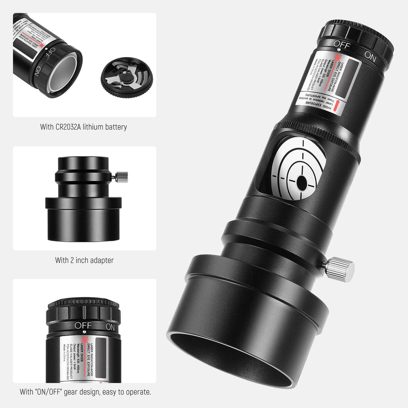 NEEWER Red Laser Collimator, Adjustable 1.25" Collimation Eyepiece with 2" Adapter, Telescope Accessory Compatible with Newtonian Dobsonian Marca Reflector Telescope, LS-T9
