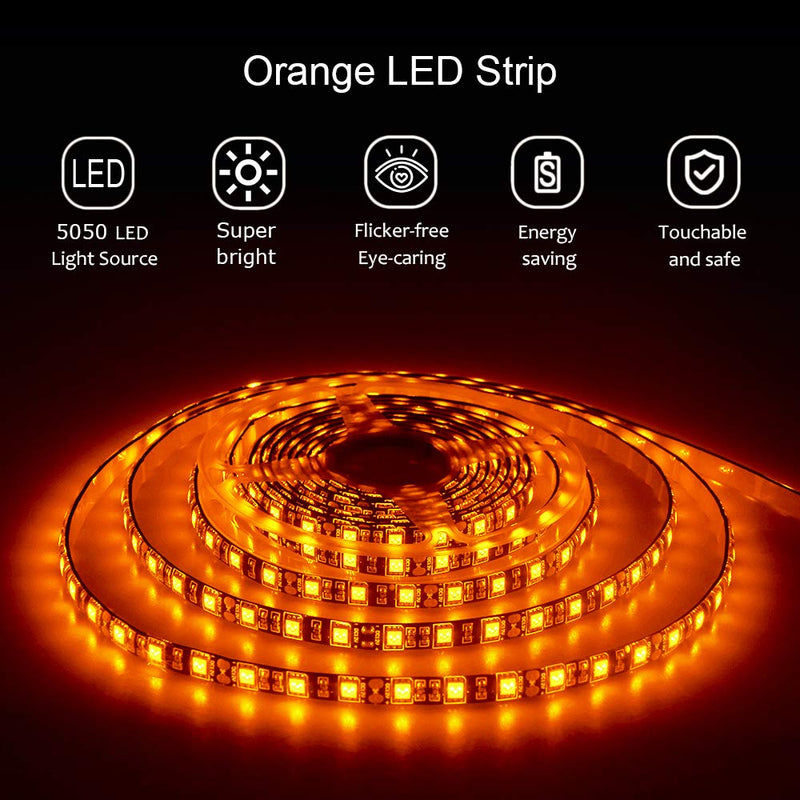 [AUSTRALIA] - ALITOVE Orange LED Strip Lights 16.4ft 5050 SMD Black PCB 5M 300 LEDs Waterproof IP65 12V DC for Home Hotels Clubs Shopping malls Cars Lighting Orange-bk 