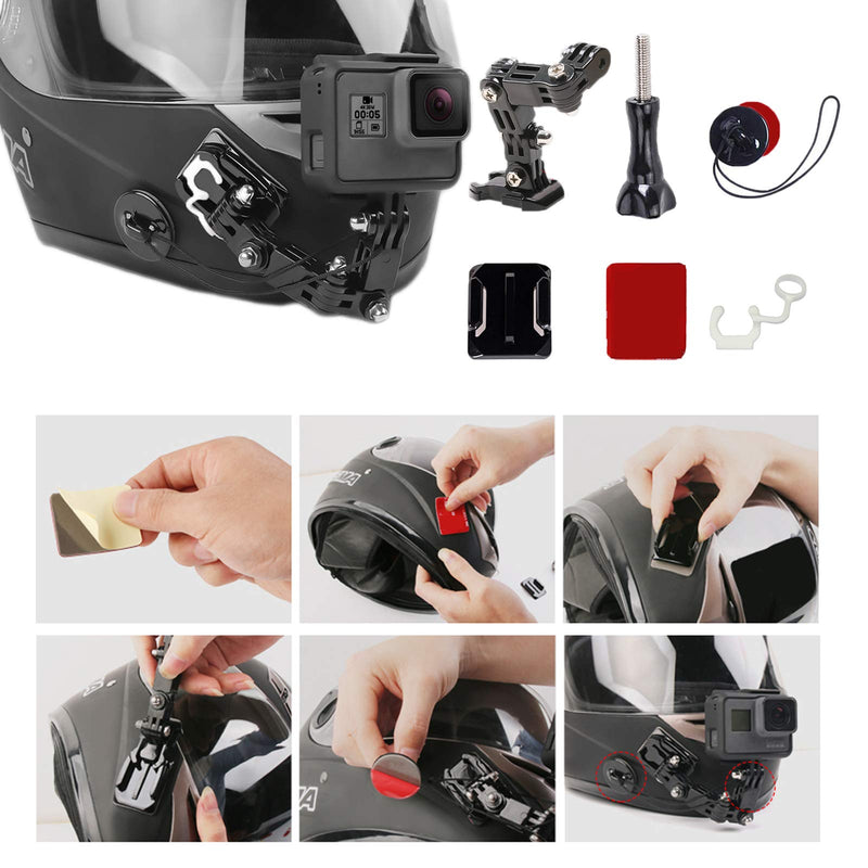 WLPREOE 34in1 Motorcycle Helmet Chin Mount Kits for GoPro Hero 10 9 8 7 Black Silver White 6 5 4 Osmo and Other Action Camera with Extra Camera Tethers, Mount Bases and Adhesive Pads
