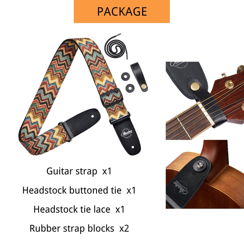 Amumu Chevron Guitar Strap Multi-Color for Acoustic Guitar Electric Guitar and Bass Guitar includes Strap Blocks & Headstock Tie