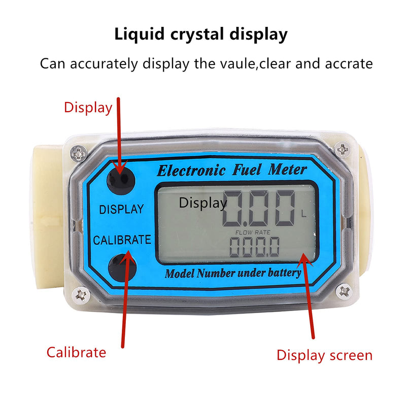 Diesel Fuel Meter, Digital Fuel Meter Water Flow Meter Mini Digital Turbine Flowmeter Diesel Fuel Flow Meter 15-120L/min 1" NPT