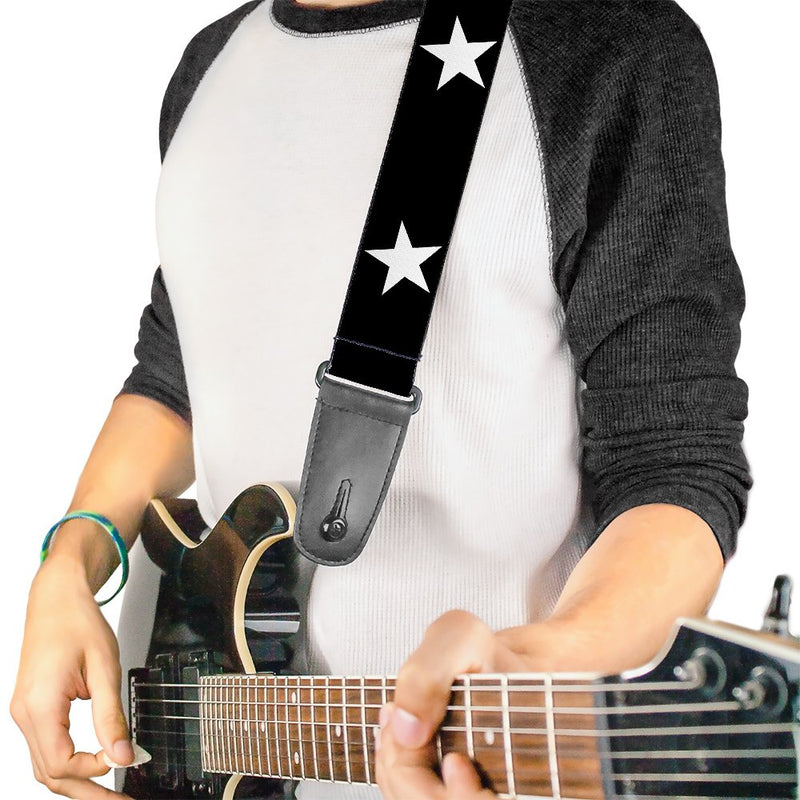 Guitar Strap Star Black White 2 Inches Wide