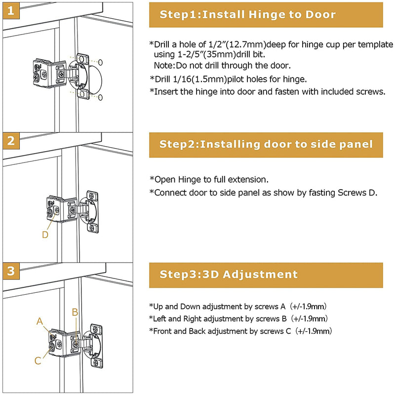 FURNIWARE 10 Pieces Soft Closing Cabinet Hinges, 1 inch Overlay Cabinet Hardware Hinges Nickel Plated- 105 Degree 10 Pack