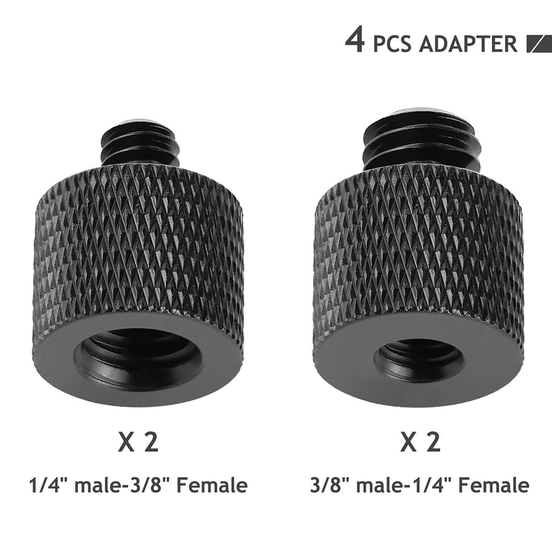 4 Pcs Camera Screw Adapter Thread 1/4" Male to 3/8" Female and 3/8" Male to 1/4" Female Adapter Set for Camera Monitor, Tripod, Mount Frgyee Black 2 Pack