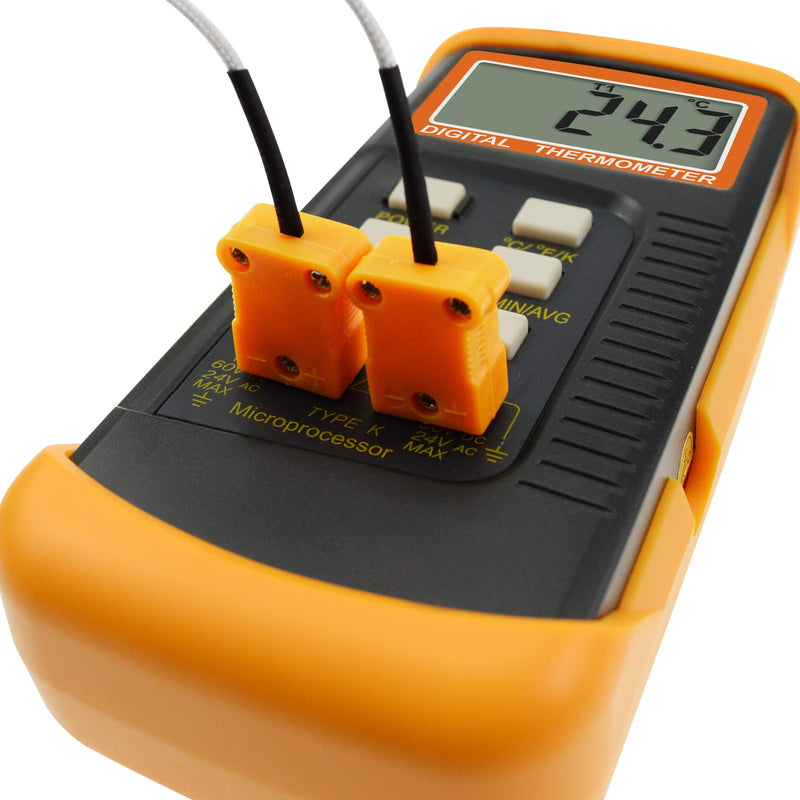 [AUSTRALIA] - Digital 2 Channels K-Type Thermometer 4 Thermocouples Probe Sensor Tester Monitor Wired & Stainless Steel -50~1300°C -58~2372°F Temperature Kelvin Scale Dual Measurement Kit with 4 K- type 