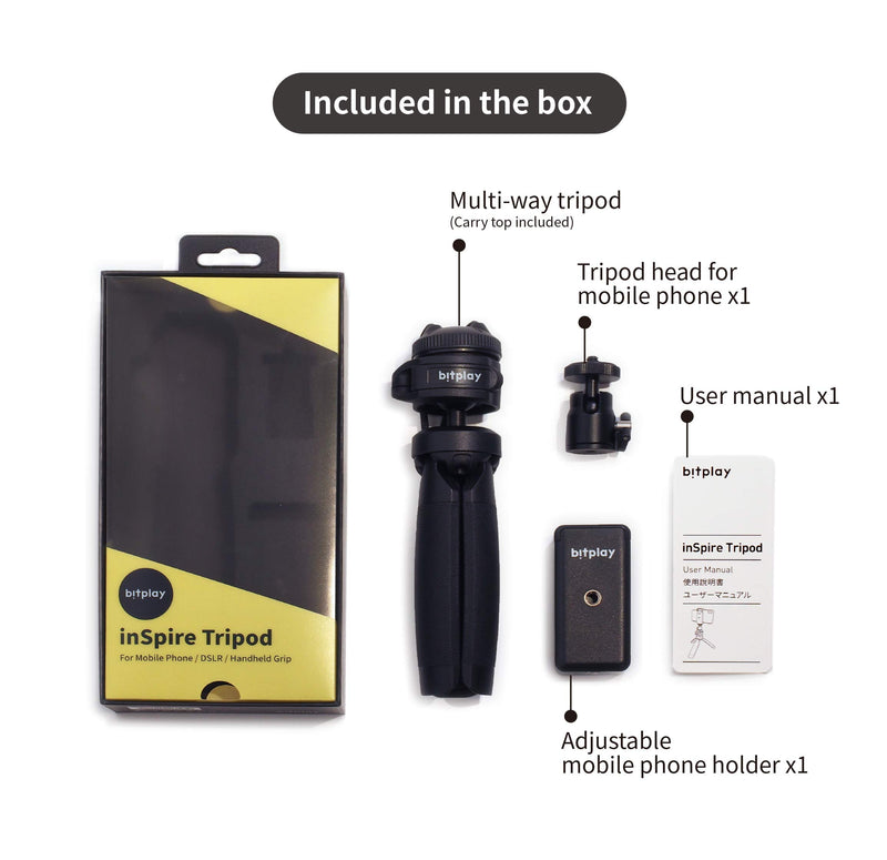 bitplay Inspire Tripod - Multi-Way Mini Tripod with Adjustable Mobile Phone Holder (for iPhone/Android/Camera/DLSR)