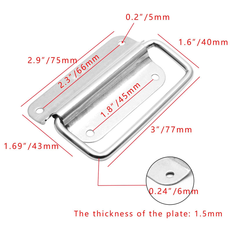 Jiozermi 4 Pcs Chest Handles, 3 Inch Pull Handles with Screws, Stainless Steel Foldable Pull Ring Handle for Toolbox, Heavy Duty Surface Mount Case Handle, Silver