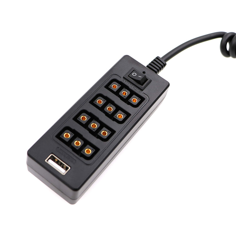 AConnect D-Tap Male to 4-Port D-Tap Female Coiled Splitter Cable for V-Mount Battery with Switch Button/USB Port/8V 12V DC Port for Photography Power Multifunctional