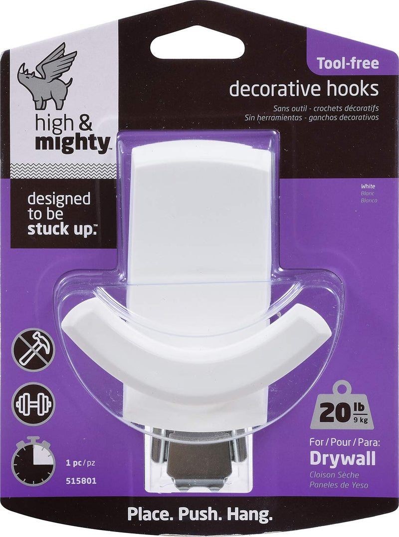 HIGH & MIGHTY 515801 Double Plastic Hook, 20 lb, White 20 Pounds Rectangle Double