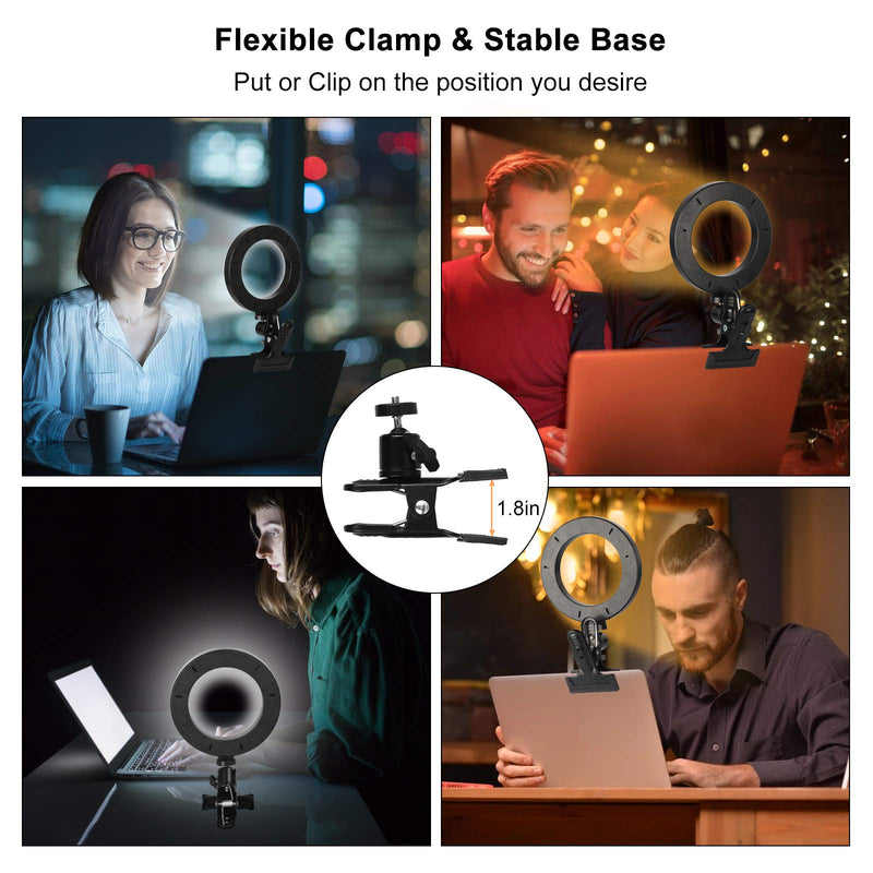 Video Conference Lighting, 6" Selfie Ring Light with Clamp Mount, Led Ring Light with 3 Light Modes & 10 Brightness Level for Laptop, Desk, Bed, Makeup, Zoom Meeting, Live Stream, YouTube, Photography Type-A