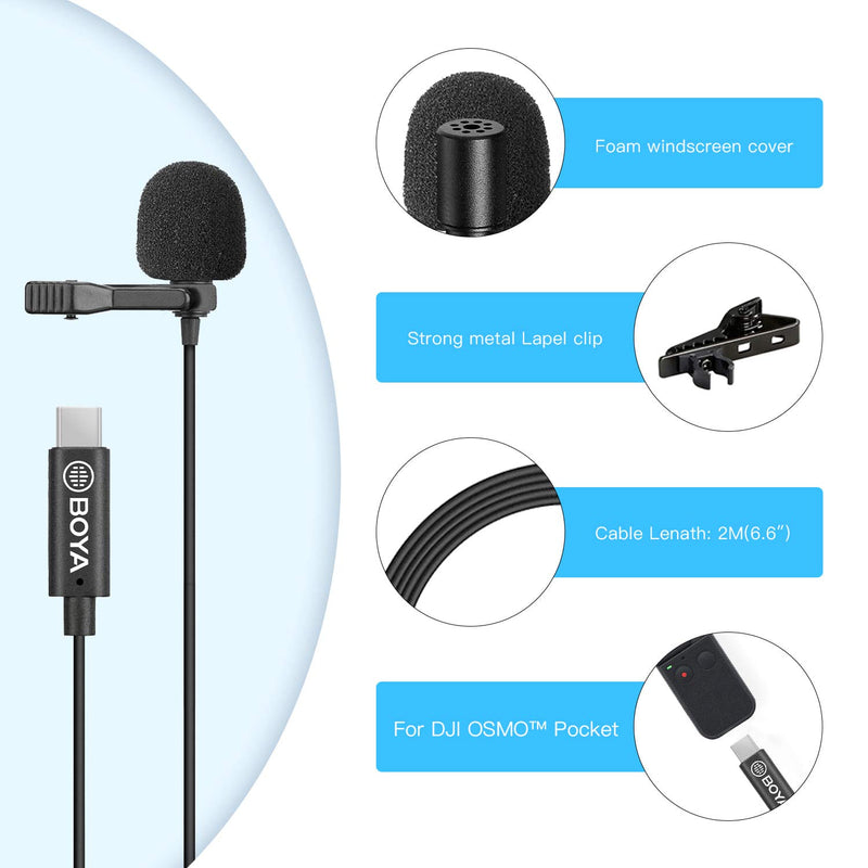 BOYA Clip-on Digital Omnidirectional Lavalier Microphone for DJI OSMO Pocket Action Camera