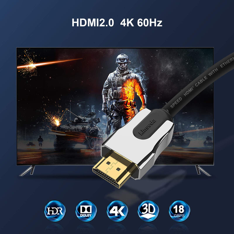 kinseda 4K HDMI Cable 10ft,high Speed HDMI 2.0 Cord, 28AWG UL CL3 Rated 18Gbps,Compatible with 4K 60Hz UHD 2160p 1080p ARC 3D HDR Ethernet HDCP 2.2 for All TV Xbox PS3 PS4 PS5 Nintendo Switch etc. 4k hdmi 10ft