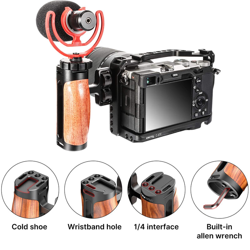 R075 Wooden Handle Grip Left Right Compatible for Sony A6400 A6600 A7III A7IV Nikon Canon Panasonic Camera Cage, for iPhone/Smartphone Video Rig Video-graphy Accessories Mobile Filming 1/4" Bracket