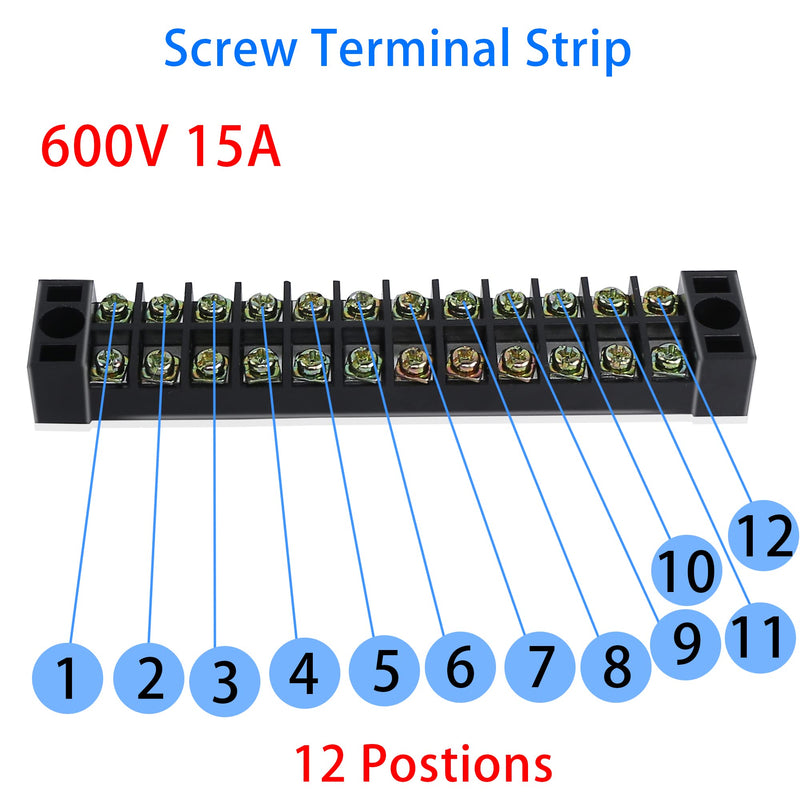 [AUSTRALIA] - PNGKNYOCN 12 Positions Dual Rows 600V 15A Barrier Screw Terminal Strip Block with Cover TB-1512（4-Pack ） 