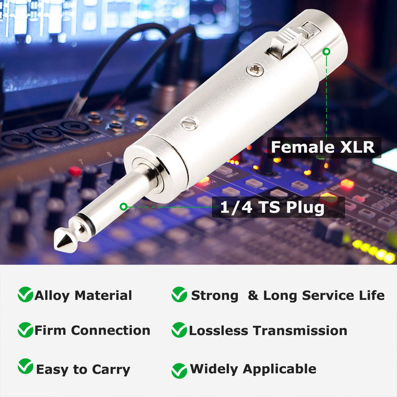 [AUSTRALIA] - XLR Female to 1/4 inch TS Adapter, HOSONGIN 3PIN XLR Female to Quarter 1/4" Inch 6.35mm TS Mono Male Plug Heavy Duty Metal Audio Microphone Adapter, 2 Pack UnBalanced - 1/4" TS to XLR Female - 2PCS 