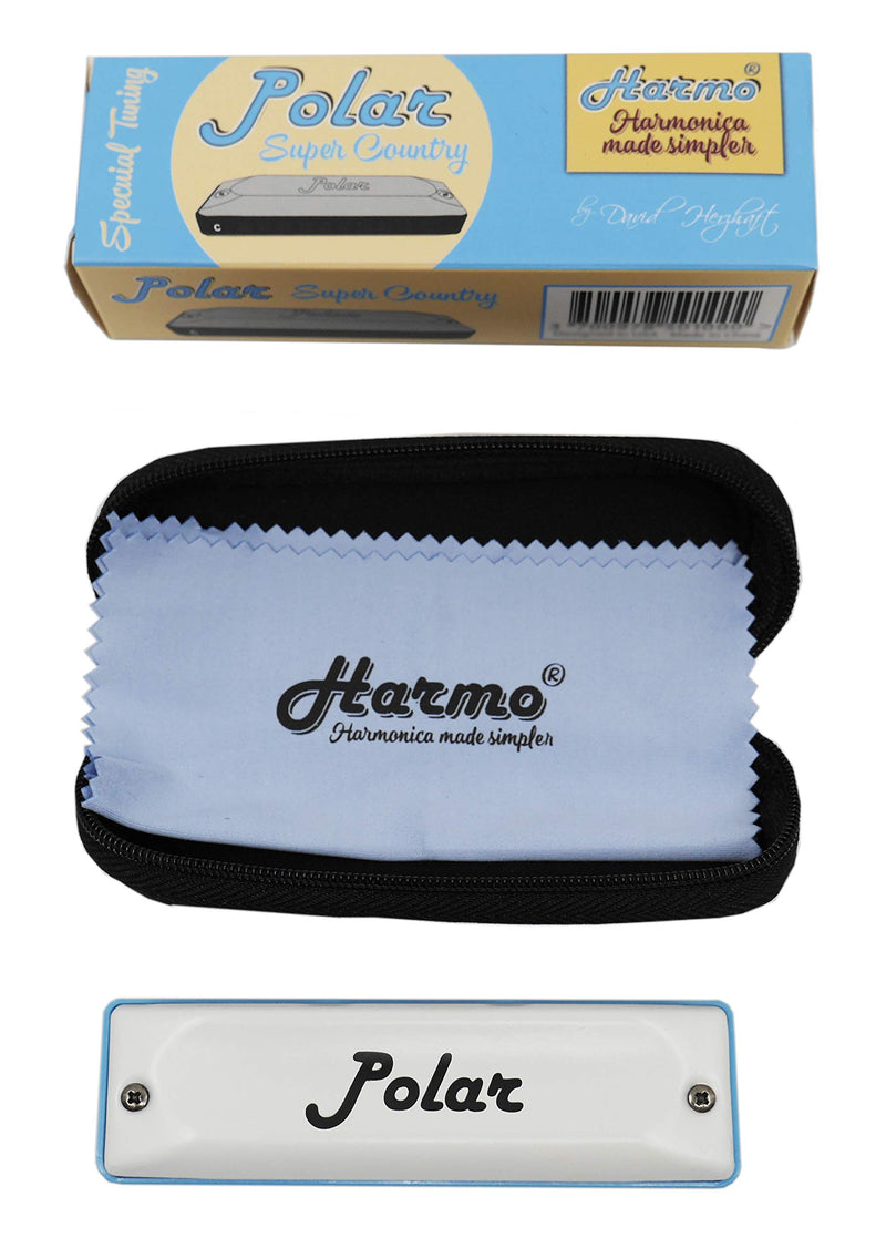 Country Harmonica HARMO POLAR key of LOW F - diatonic harmonica super country tuning white