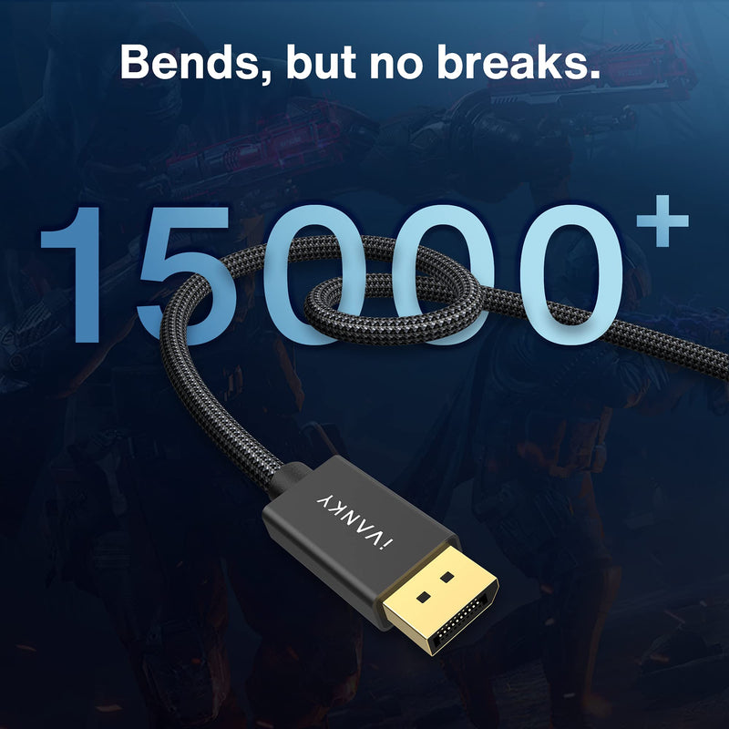 DisplayPort 2.0 Cable, iVANKY 16K DP 2.0 Cable with 80Gbps Bandwidth [16K@60Hz, 10K@60Hz, 8K@60Hz, 4K@165Hz], Support HDR, HDCP 2.2, 3D, ARC, Compatible with Gaming Monitor, TV and More (6.6ft) 6.6ft
