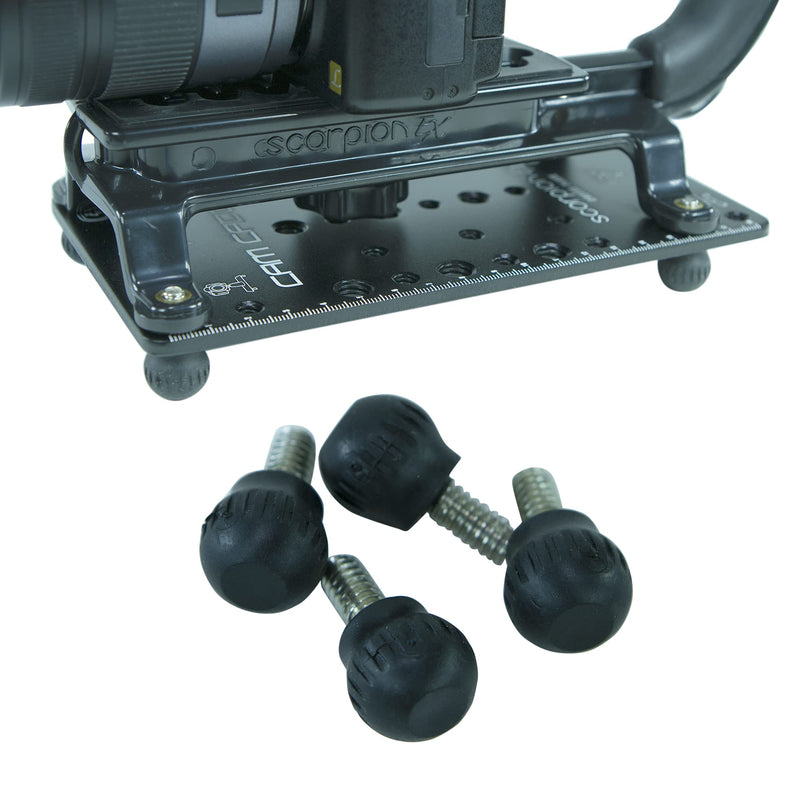 Cam Caddie® Scorpion EX Cheese Plate Hardware W/ Non Slip Rubber Coated Feet (4 Pack) of Replacement ¼” – 20 Threaded Screws / Connectors / Adaptors for Tripod Mount / Cheese Plate (Black) Replacement Hardware/Screws