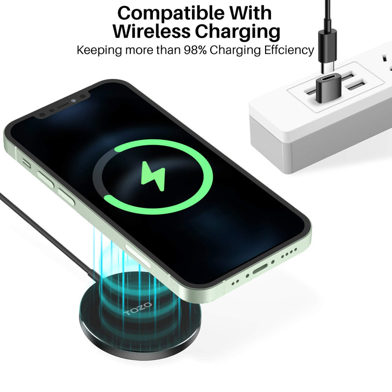 TOZO W6 Wireless Charger Compatible for iPhone 12 / Mini/Pro/Max Aviation Aluminum Computer Numerical Control Technology Fast Charging Black NO AC Adapter