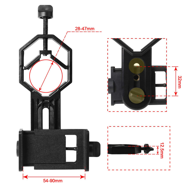 Alstar Universal Cell Phone Adapter Mount Support Binocular Monocular Spotting Scope Telescope and Microscope Optical Device - Black