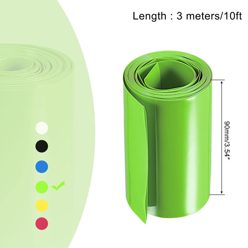 MECCANIXITY Battery Wrap PVC Heat Shrink Tubing 90mm Flat 10 Feet Light Green Good Insulation for Battery Pack