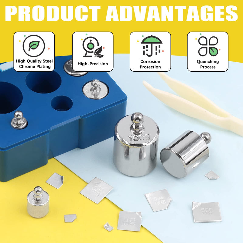 Mardatt 7 Pcs Precision Scale Calibration Weight Set, 5g 10g 2x20g 50g 100g Grams Steel Weights Calibration with Tweezers for Digital Balance Scale, Jewellery Scale, M2 Class(Total 200g)