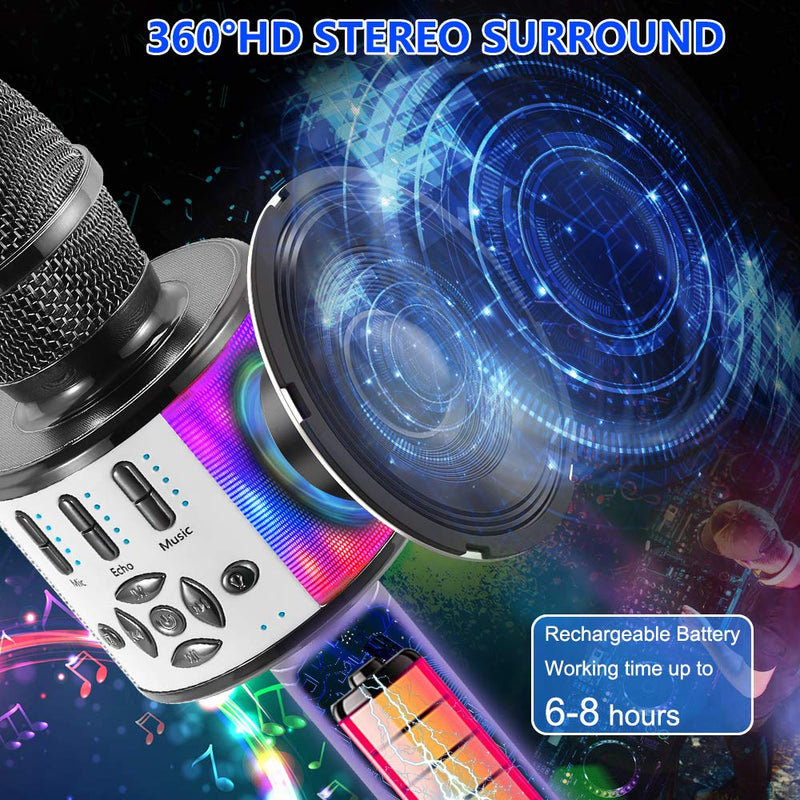 Amazmic Kids Karaoke Microphone Machine Toy Bluetooth Microphone Portable Wireless Karaoke Machine Handheld with LED Lights, Gift for Children Adults Birthday Party, Home KTV(Gray) Gray