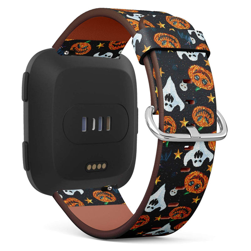 Compatible with Fitbit Versa, Versa 2, Versa Lite, Leather Replacement Bracelet Strap Wristband with Quick Release Pins // Halloween Pixel Art