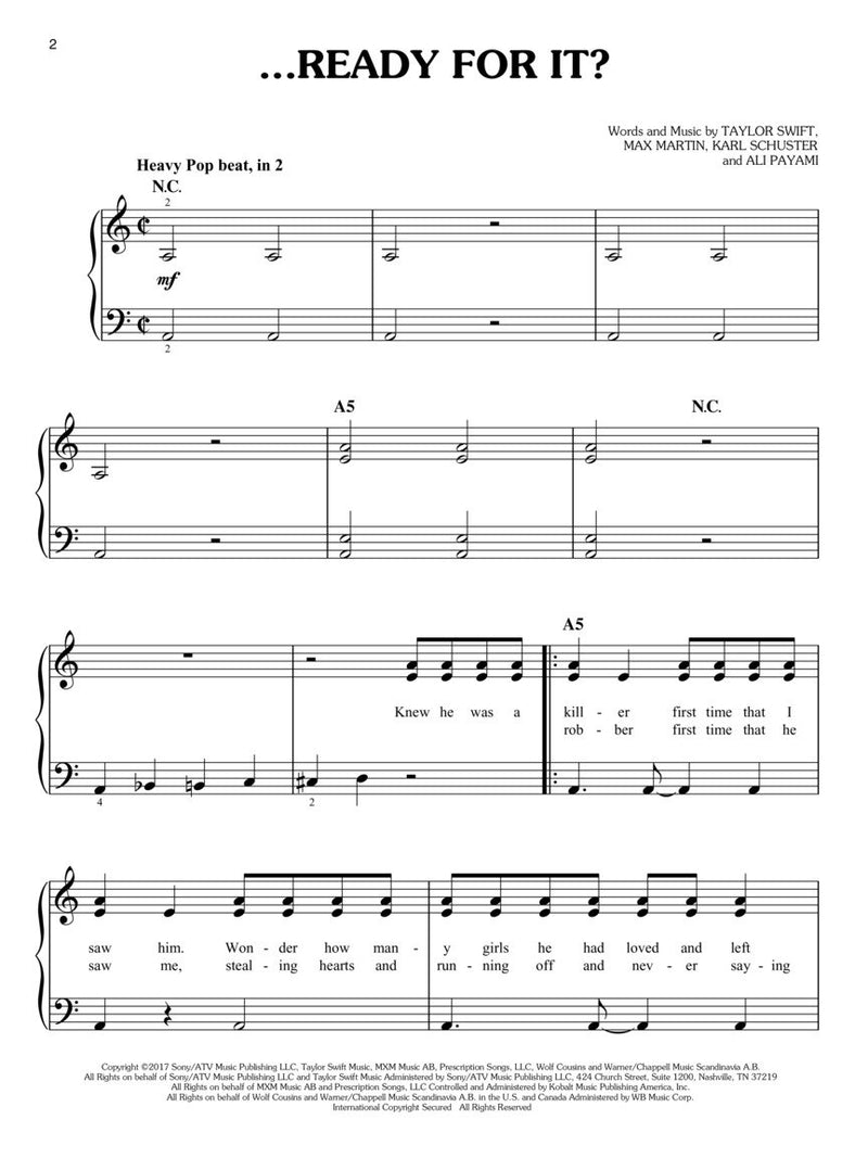 Taylor Swift - ...Ready For It? EASY Piano Sheet Music Single