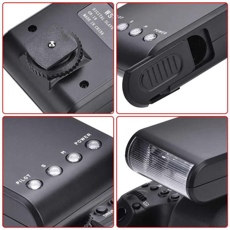 On Camera Flash Speedlite, Portable Mini Digital Hot Shoe Mount Flashlight for DSLR Cameras, Built in Digital Slave and Auto Pre Flash Sensor, for Any Digital Camera