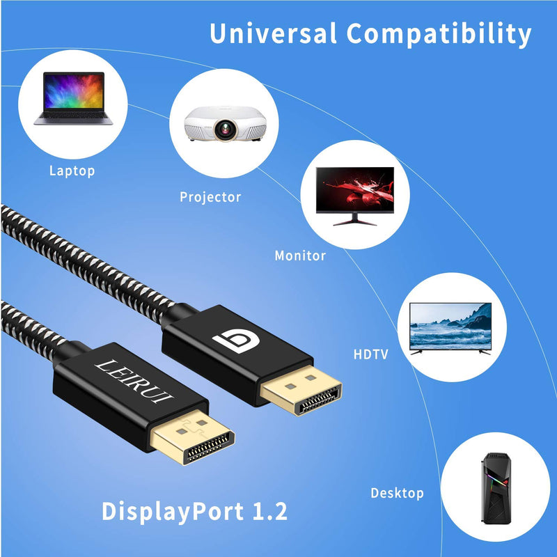 LEIRUI DisplayPort Cable 10 Feet,1.2 DP to DP Cable (4K@60Hz, 2K@165Hz, 2K@144Hz), DisplayPort to DisplayPort Nylon Braided Cord, High Speed for HDTV Graphics Card Projector, Gaming Monitor Cable,etc Black