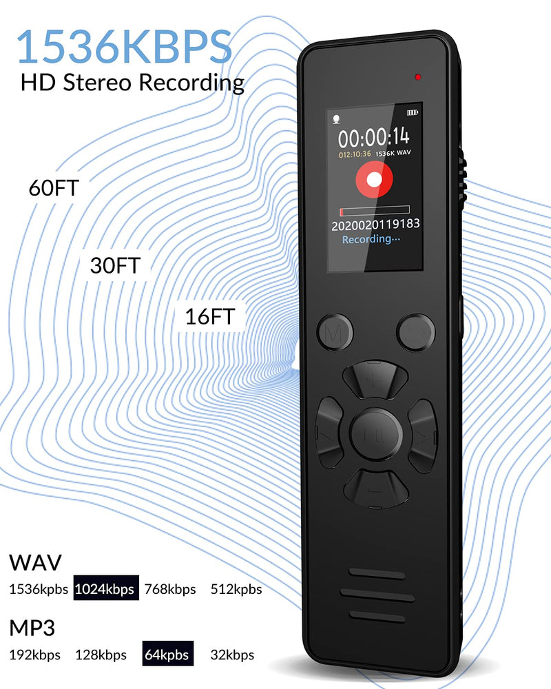 Aomago Digital Voice Recorder 32GB with Playback V619 Voice Activated Recorder for Lectures Meetings 1536Kbps Stereo HD Recording USB C Rechargeable, Support Line in External MIC, Password Protection