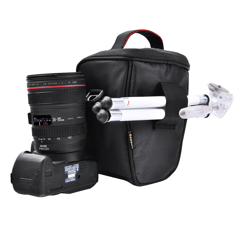 FOSOTO DSLR Camera Case Nylon Holster Bag Compatible for Nikon D3300 D3400 D3500 D5300 D5600 B700,Canon EOS Rebel XT XTi T6 T5i T3i SL2 1300D,Pentax,Sony Olympus and More - Black