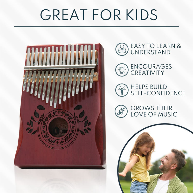 UNOKKI Mahogany Kalimba (Cherry, Glossy Finish) – Thumb Piano with Hand Rest & 17 Keys – Personal Musical Instrument for Kids & Adults, Beginners to Professionals – Includes Tuning Hammer & More Carrying Bag Cherry