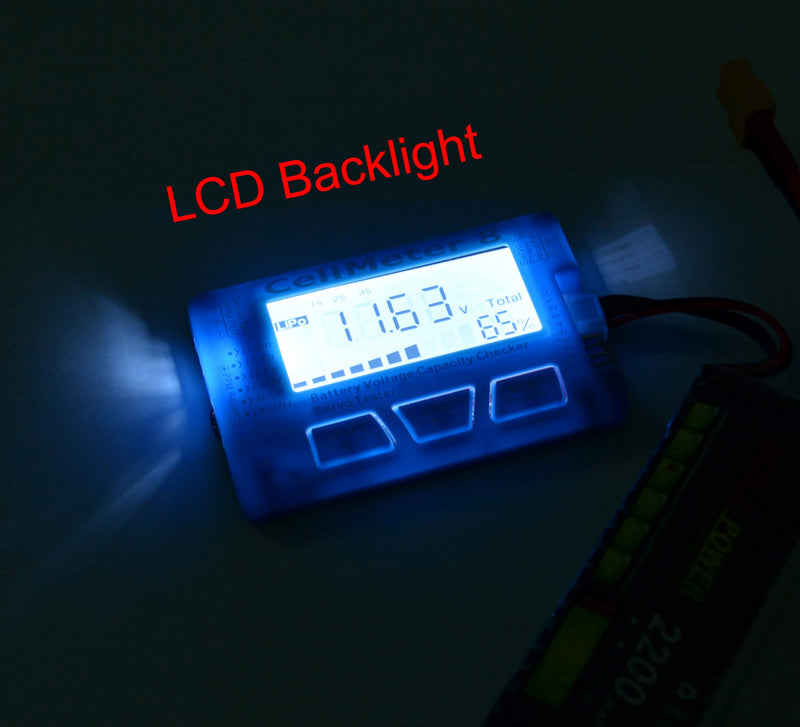 RC CellMeter 8 Digital Battery Capacity Checker Battery Voltage Tester LCD Backlight for LiPo Life Li-ion NiMH Nicd