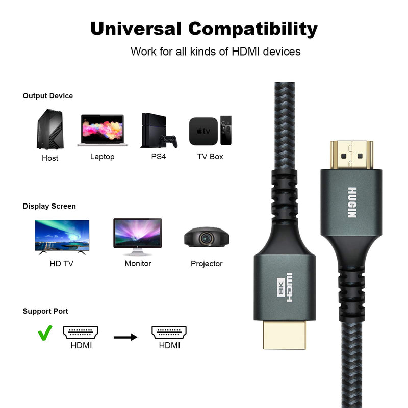 8K HDMI 2.1 Cable, 3FT (2 Pack) 48Gbps High Speed Durable Nylon Braided HDMI 2.1 Cord, 8K@60Hz 4K@120Hz Dynamic HDR eARC HDCP 2.2&2.3 with 24K Gold-Plated Connector for TV, Monitor, PC (3 Feet 2 Pack) 3FT (2 Pack)