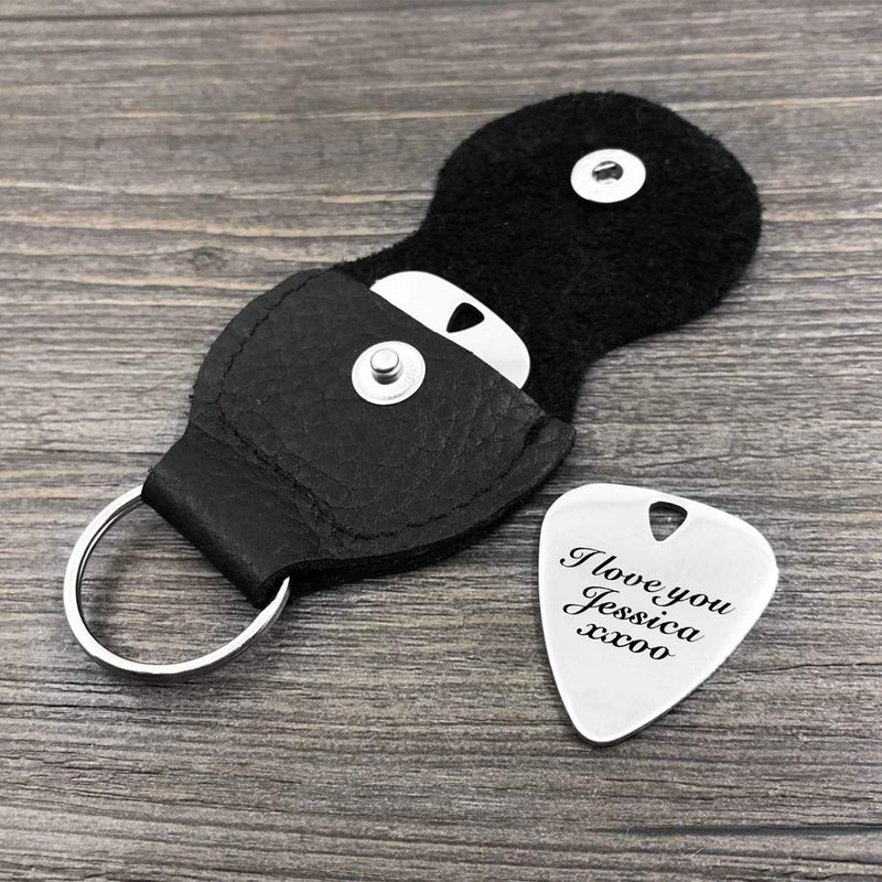 I Pick You Guitar Pick Silver Guitar Pick with Leather Case for Dad Husband Birthday Boyfriend musician Music Gift (Silver pick guitar 1) Silver pick guitar 1