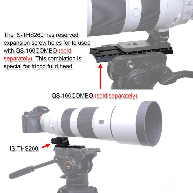 iShoot Replacement Lens Foot IS-THS260 for Sony FE 200-600mm f/5.6-6.3 G OSS Super Telephoto Zoom E-Mount Lens SEL200600G - Arca-Swiss Style - Built-in 105mm Length Quick Release Plate