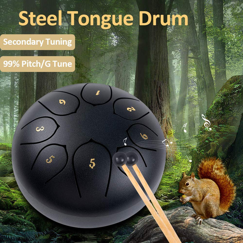 Newbyst Steel Tongue Drum - 8 Notes 6 Inches Handpan Drum Percussion Instrument Lotu Drum, With Music Book, Mallets, Finger Picks For Kids Adults