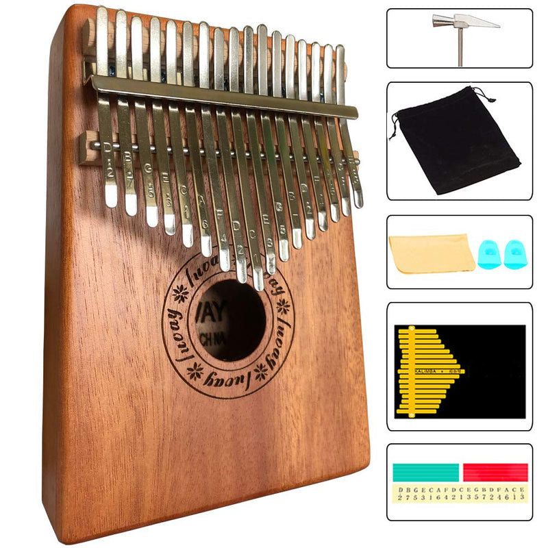 Luvay Kalimba 17 key Thumb Piano, Solid Mahogany Body (Light Color) Light