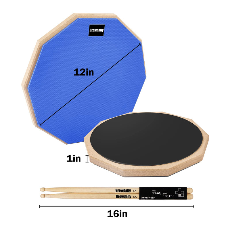 Drum Practice Pad for drumming drum pad and sticks 12 In,Sided With 2 Pairs/4 Maple 5A Drum Sticks & Storage Bag (Blue) Blue