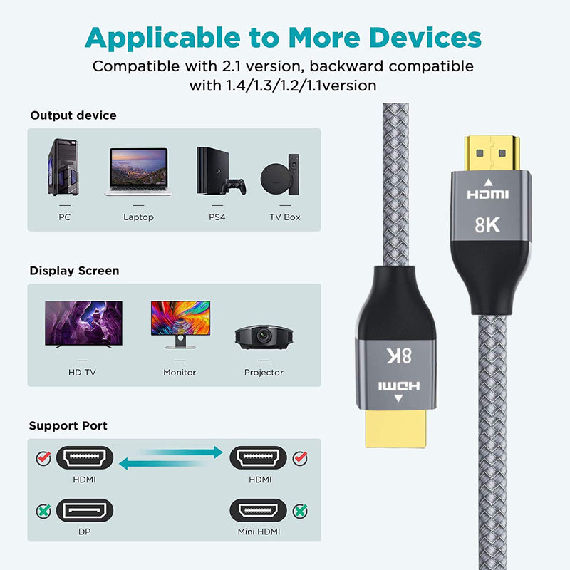 QCEs HDMI 2.1 Cable 10FT, 8K HDMI Cable 48Gbps 2.1 Ultra High Speed HDMI Cord 8K60Hz 4K120Hz eARC HDR10 HDCP 2.3 Compatible with Playstation 5 PS5/4, Nintendo Switch, Xbox Series X, Apple TV, Roku, LG