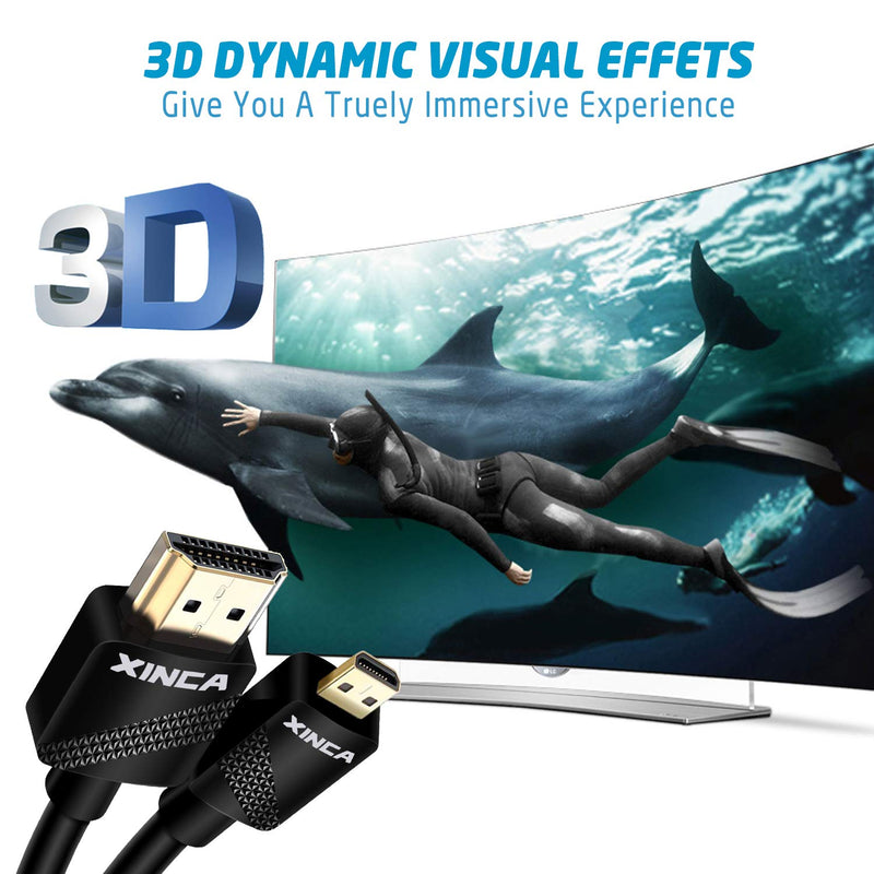 XINCA Micro HDMI Cable 6ft, Type D HDMI to Standard HDMI Support 3D, 4K Resolution