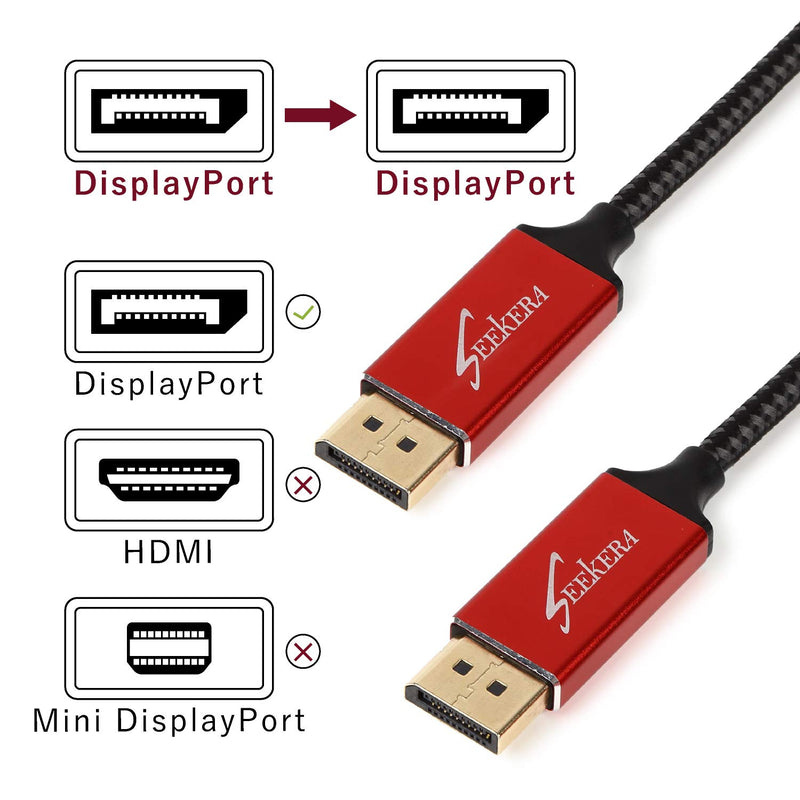 SeekEra DisplayPort 1.4 Cable DP1.4 DP Cable 1080p/240Hz 4k/144Hz 8k/60Hz 6ft 32.4Gbps HDR Support